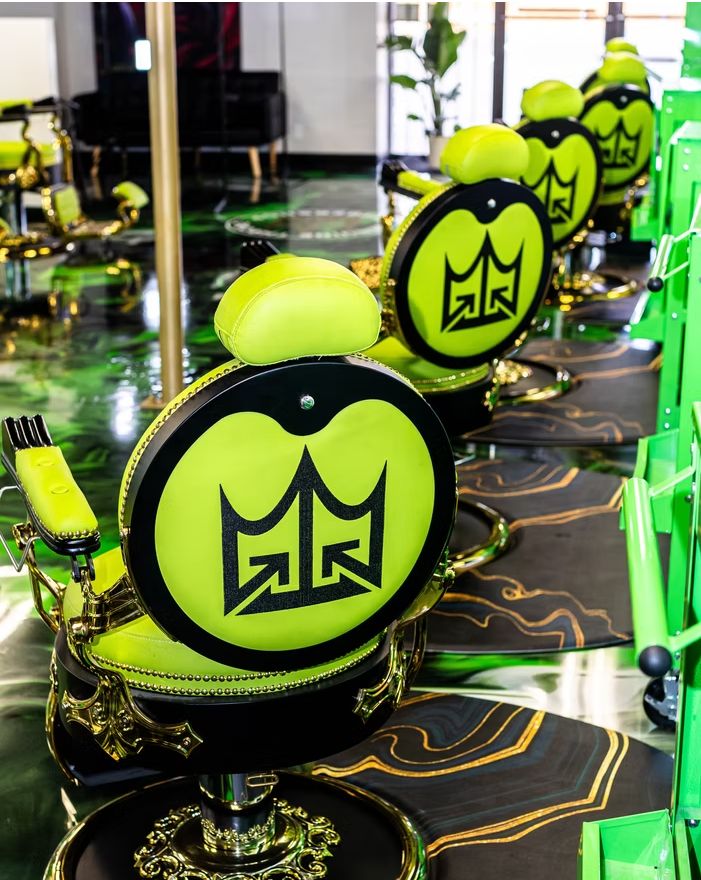 Row of GT logo barber chairs