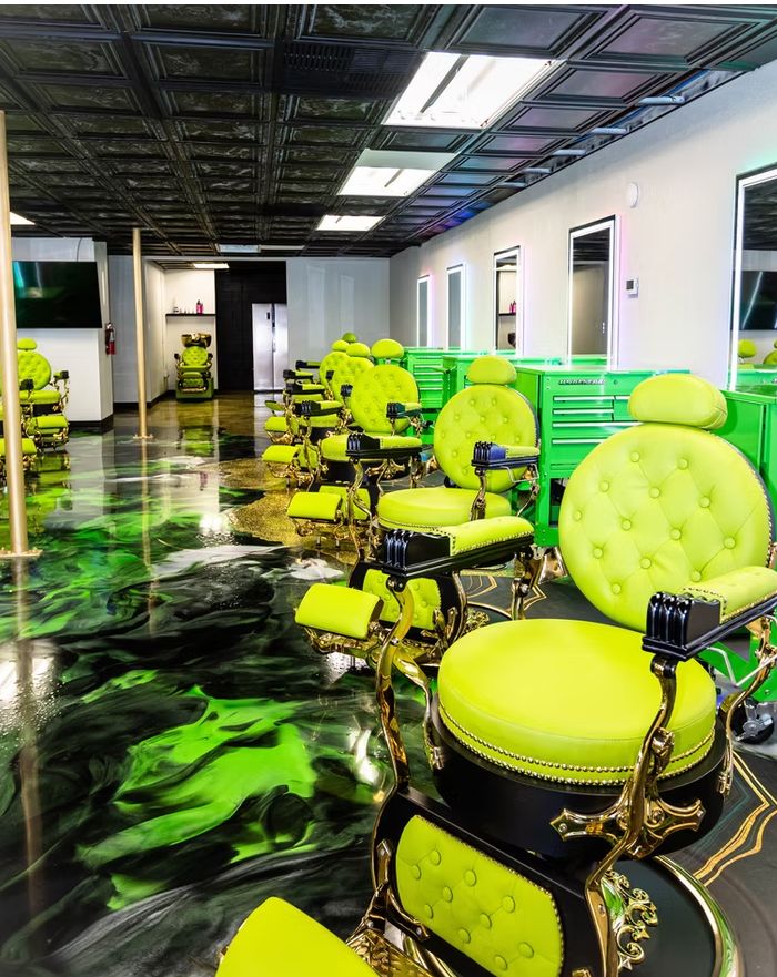 Genuine Throne barbershop full interior wide angle